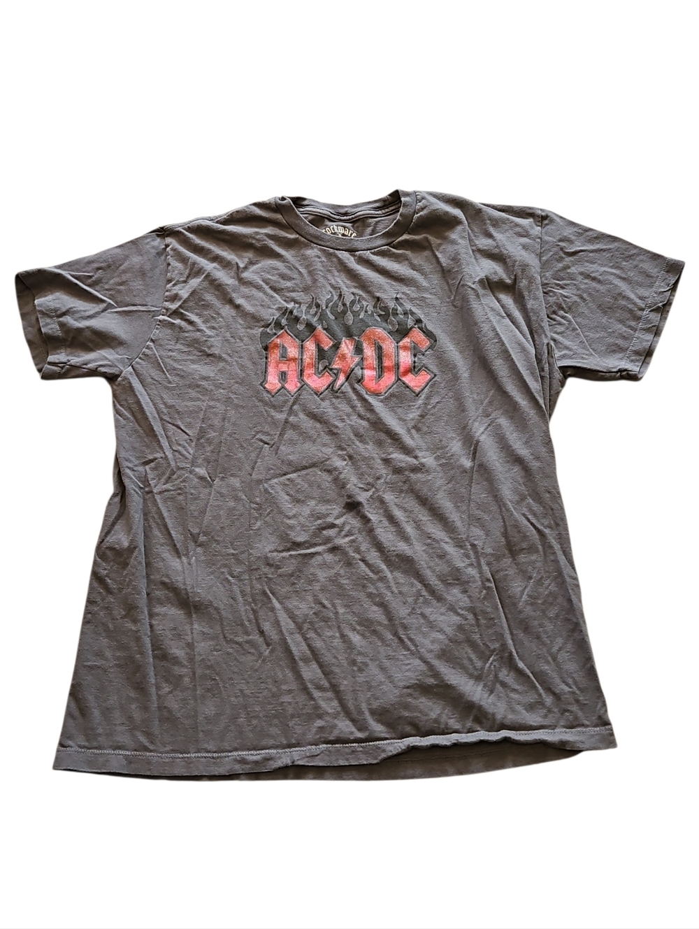 ACDC Womens  Short Sleeve Tee in Charcoal Gray with Red Glitter Logo Size Xl